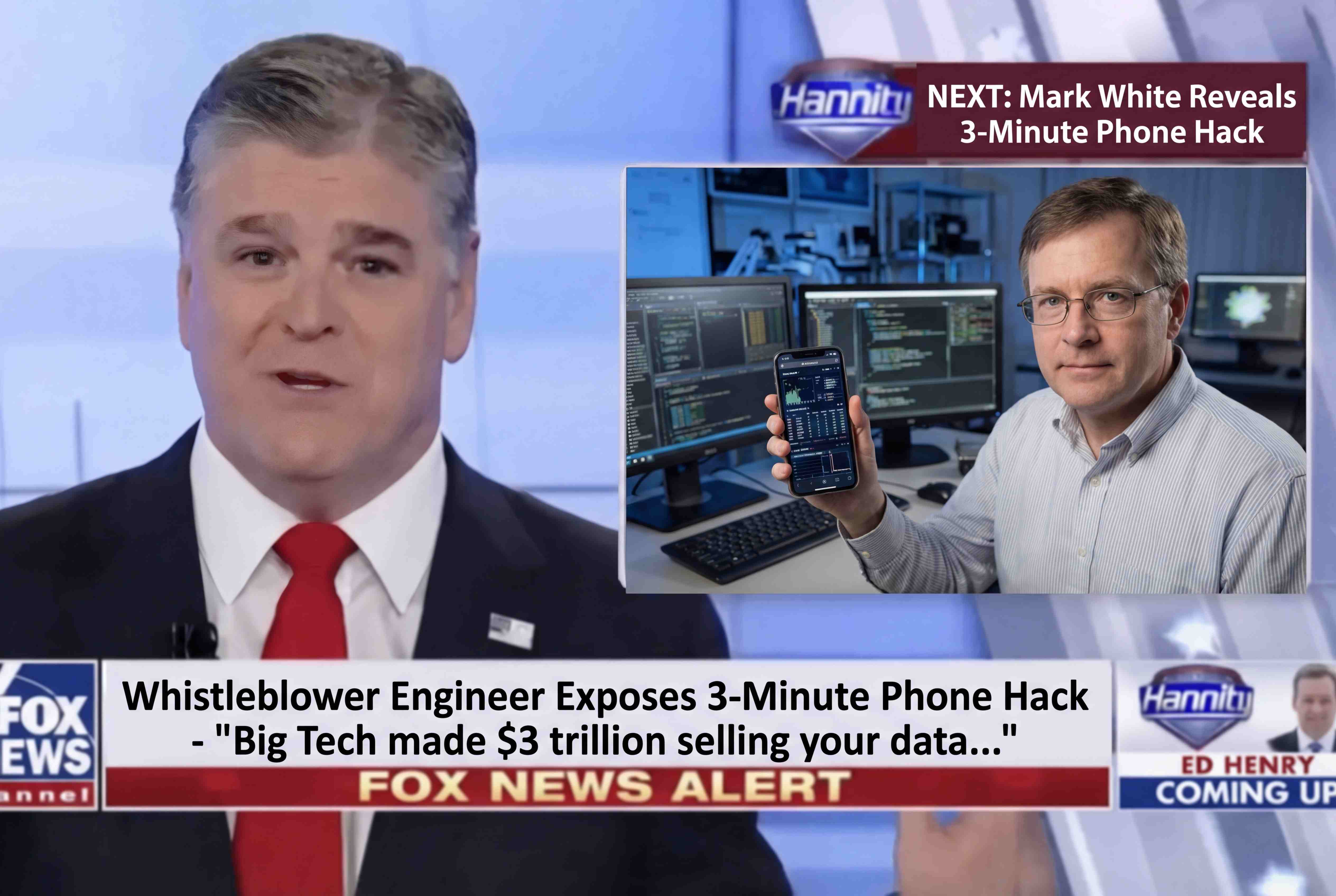 Fox News coverage of Mark White revealing the 3-minute phone hack